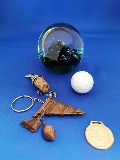 Group lot including Vintage Green Bubble Glass Paperweight Collectable Golf Papweright.