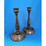 Pair Vintage wooden Oak candlestick Genuine Yangarran Ware.