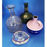 Vintage wine decanter, Wade Whiskey Bottle ceramic bottle and retro ashtray
