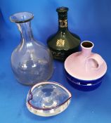 Vintage wine decanter, Wade Whiskey Bottle ceramic bottle and retro ashtray