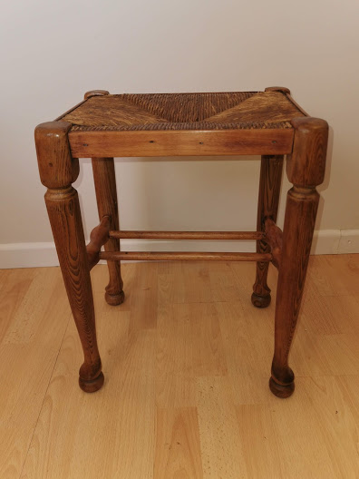 Antique English Oak Stool Rush Seat .