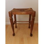 Antique English Oak Stool Rush Seat .