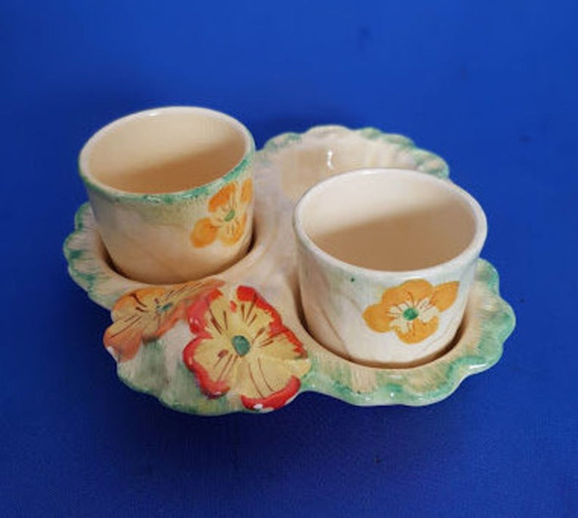 Kensington Ware Pottery Egg Cup Tray c1920 1930 Primula pattern