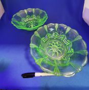 Pair Urainium Glass Fruit Bowls