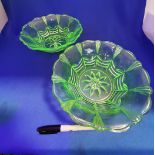 Pair Urainium Glass Fruit Bowls