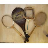 Four Rackets including Slazenger Panther Power Tennis Racket and Slazenger Badminton Racket