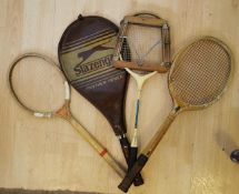 Four Rackets including Slazenger Panther Power Tennis Racket and Slazenger Badminton Racket