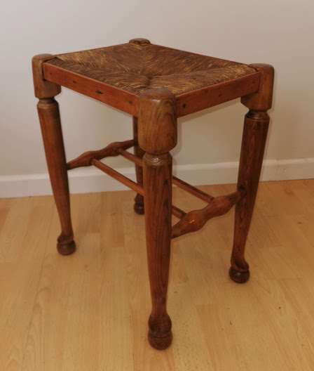 Antique English Oak Stool Rush Seat . - Image 4 of 6