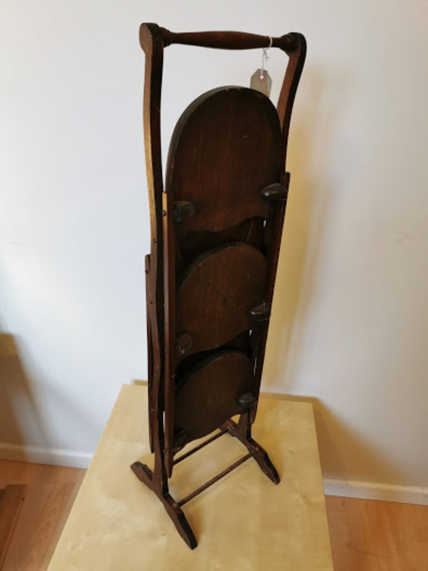 Antique Two-Sided Folding Cake Stand 4 Tier - Victorian Mahogany Wooden Tea Room or Shop Display - Image 3 of 4