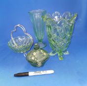 Group of 4 Vintage Green Glass Items.