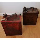 Two unusual rare vintage fuel cans. Embossed Light Shale Oil, and SM and BP Ltd