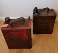 Two unusual rare vintage fuel cans. Embossed Light Shale Oil, and SM and BP Ltd