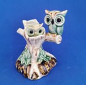 Vintage Ceramic Owl in Tree with Baby Owl figurine ornament Kitsch chic