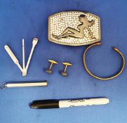 Mixed lot inc fancy belt buckle copper therapy braclet pipe tool etc.