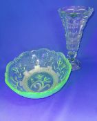 Uranium Glass Fruit Bowl And Vase