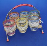 Kitsch Mid Century Shot Glass set and Holder