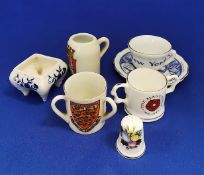 Group of miniature porcelain items including Goss and Dresden items.