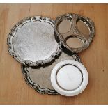 Four pieces silver plate/white metal. Trays Serving dish etc.