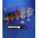 Kitsch Mid Century Shot Glass set and Holder with liquor glasses.