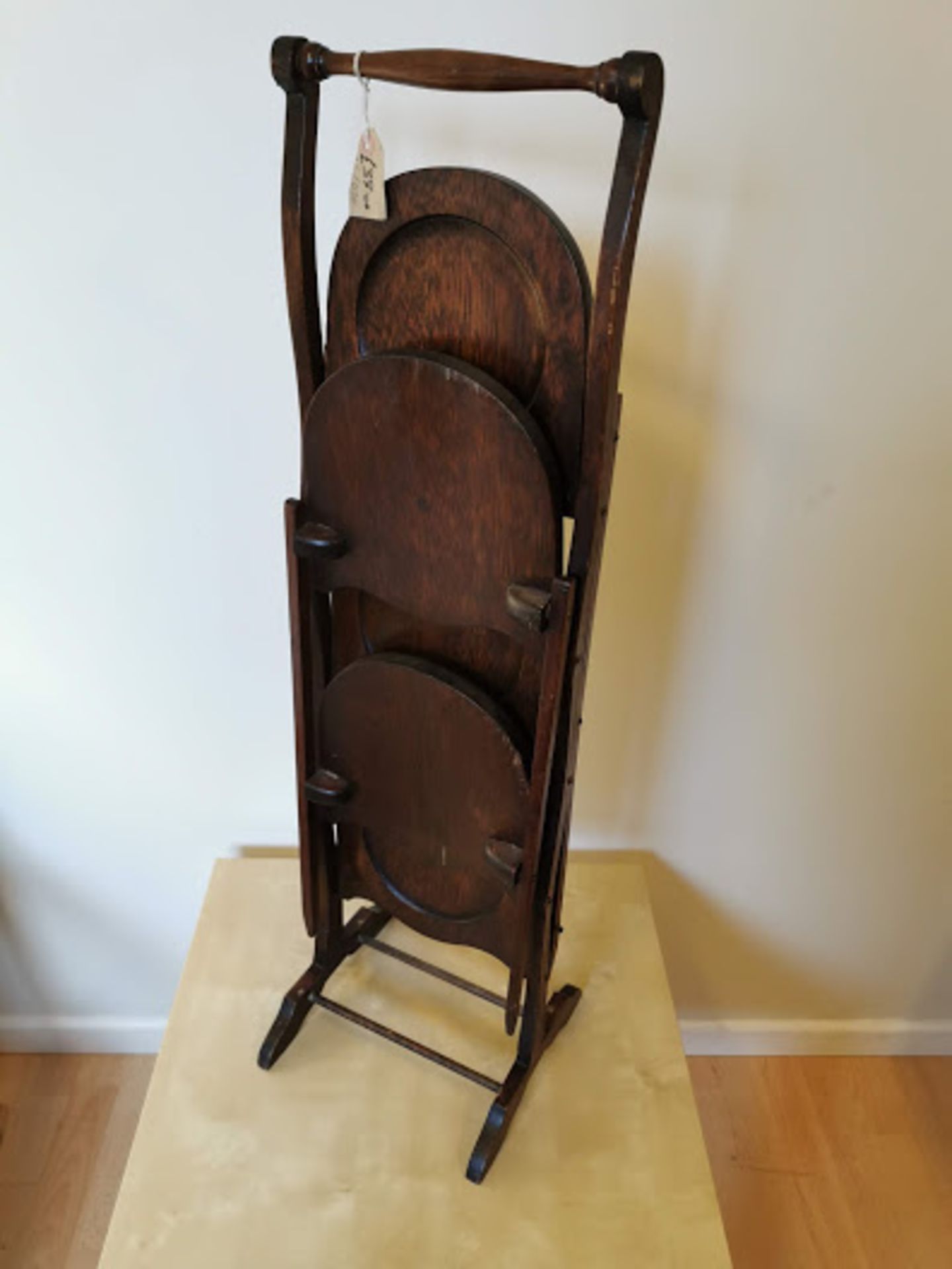 Antique Two-Sided Folding Cake Stand 4 Tier - Victorian Mahogany Wooden Tea Room or Shop Display - Image 4 of 4