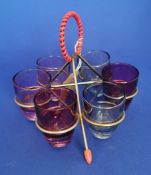 Kitsch Mid Century Shot Glass set and Holder