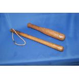 2 x weighted antique cosh billy club truncheon