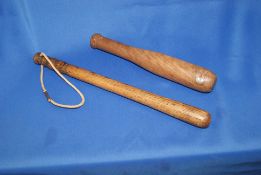 2 x weighted antique cosh billy club truncheon