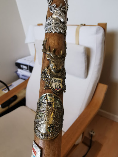 Walking stick with 16 Vintage Tourist Pin in badges - Image 4 of 5