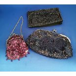 Three Evening Clutch Bags with beaded and sequins decoration.