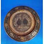 Vintage Turned Round Floral Heavily Carved Wood Hanging Wall Plate Bowl Platter