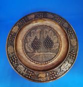 Vintage Turned Round Floral Heavily Carved Wood Hanging Wall Plate Bowl Platter