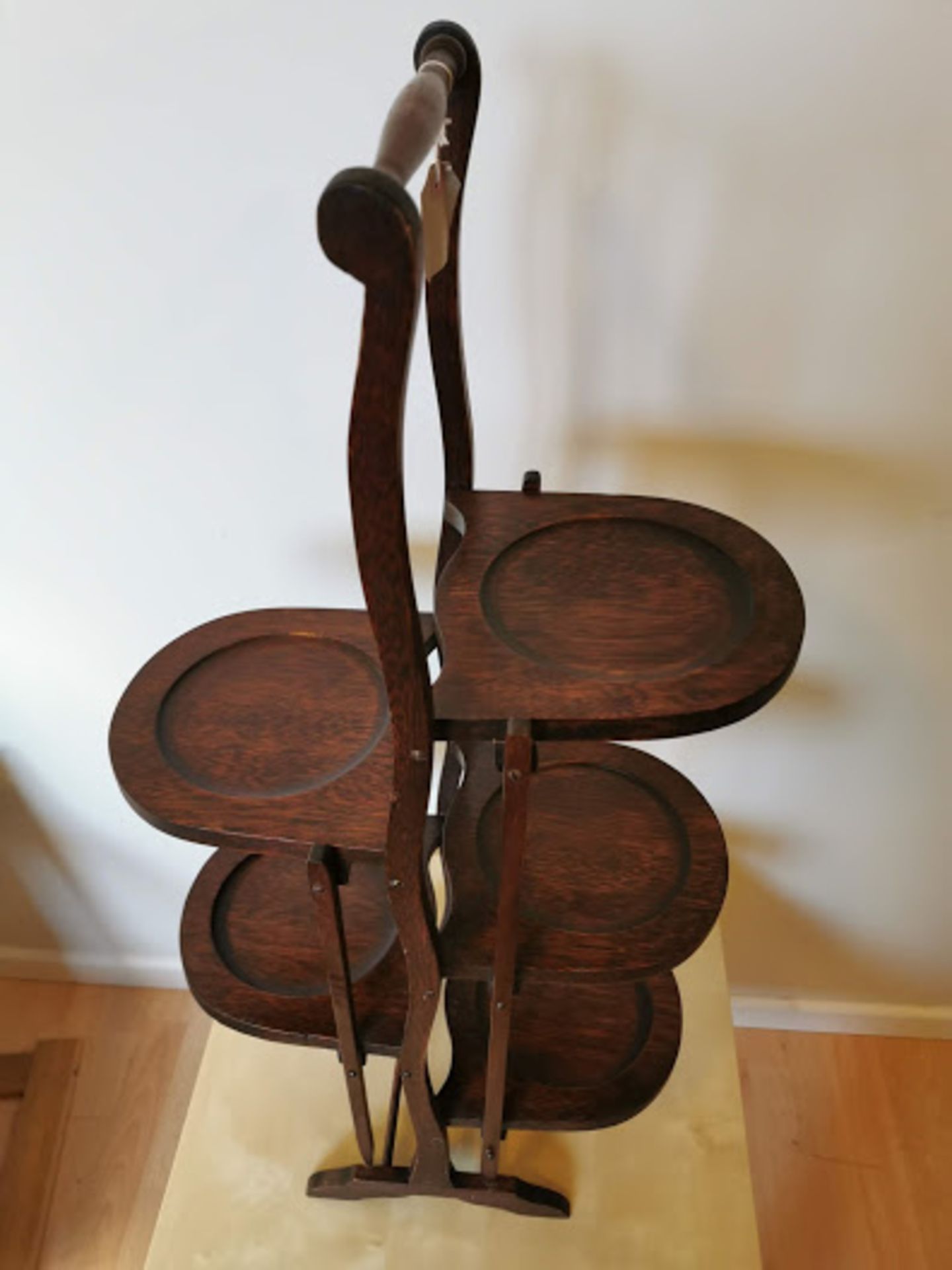 Antique Two-Sided Folding Cake Stand 4 Tier - Victorian Mahogany Wooden Tea Room or Shop Display - Image 2 of 4