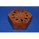 Vintage Pierced Carved Hexagonal Box. Hardwood