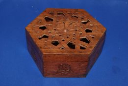 Vintage Pierced Carved Hexagonal Box. Hardwood