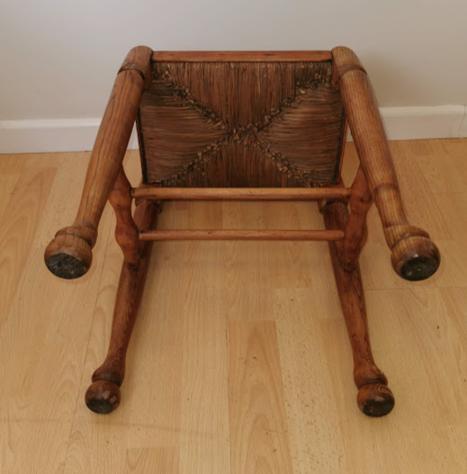 Antique English Oak Stool Rush Seat . - Image 6 of 6