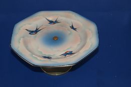 Rare Palicy Ware Cake Stand Blue Bird / Swallow Design Art Deco