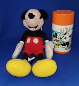 Mickey Mouse Disney stuffed toy with vaccuum flask 1970s 80s.