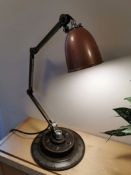 Industrial machinist’s lamp circa 1930s, converted into an interesting angle poise desk lamp.