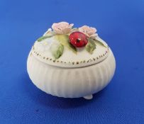 Small trinket pot with applied flowers and Ladybird Ladybug decoration.