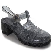 Girls Kids Childrens Black Glitter Jelly Gladiator Sandals