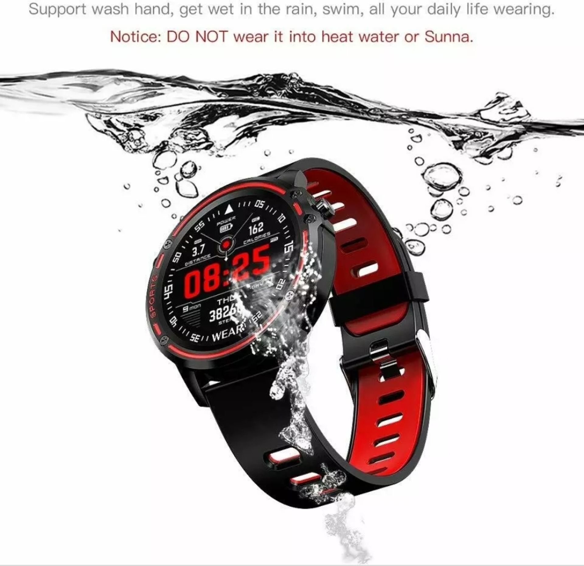 L8 Smart Watch Blood Pressure Heart Rate Smart Bracelet Fitness Tracker, Red/ Black Strap - Image 5 of 23