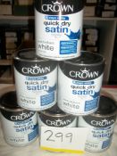 6 x Crown Quick Dry Satin Pure Brilliant White 750ml RRP £15 per tin