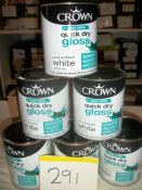 6 x Crown Quick Dry Gloss Pure Brilliant White 750ml RRP £15 per tin