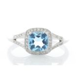 9ct White Gold Blue Topaz And Diamond Ring