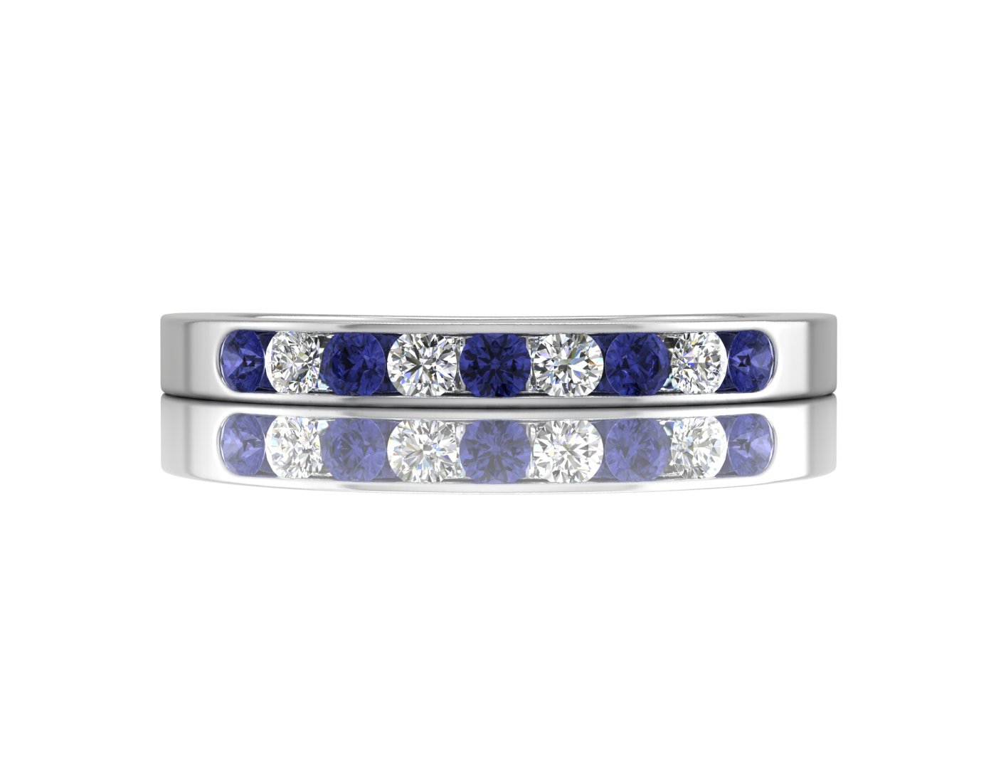 9ct White Gold Channel Set Semi Eternity Diamond & Sapphire Ring - Image 2 of 5