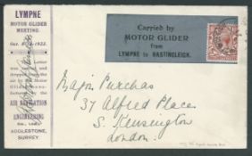 G.B. - Air Mails 1923 (Oct 13) Lympne Motor Gliding Meeting cover to London bearing the blue vignett