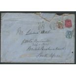 Bechuanaland / G.B. 1891 Linen envelope (tear) posted from Newcastle franked by Jubilee issues 1....
