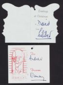 Queen Elizabeth II Hand Signed gift tags To Andrew her second son from Mummy & Rare to David Signed