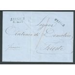 Cyprus 1858 Entire to Trieste handstamped by the very scarce "LARNACA/7.SETT." and "FRANCA" in black