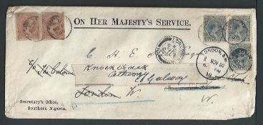 Southern Nigeria 1900 O.H.M.S. Cover (corner faults) from the Secretary's Office in Southern Nigeria
